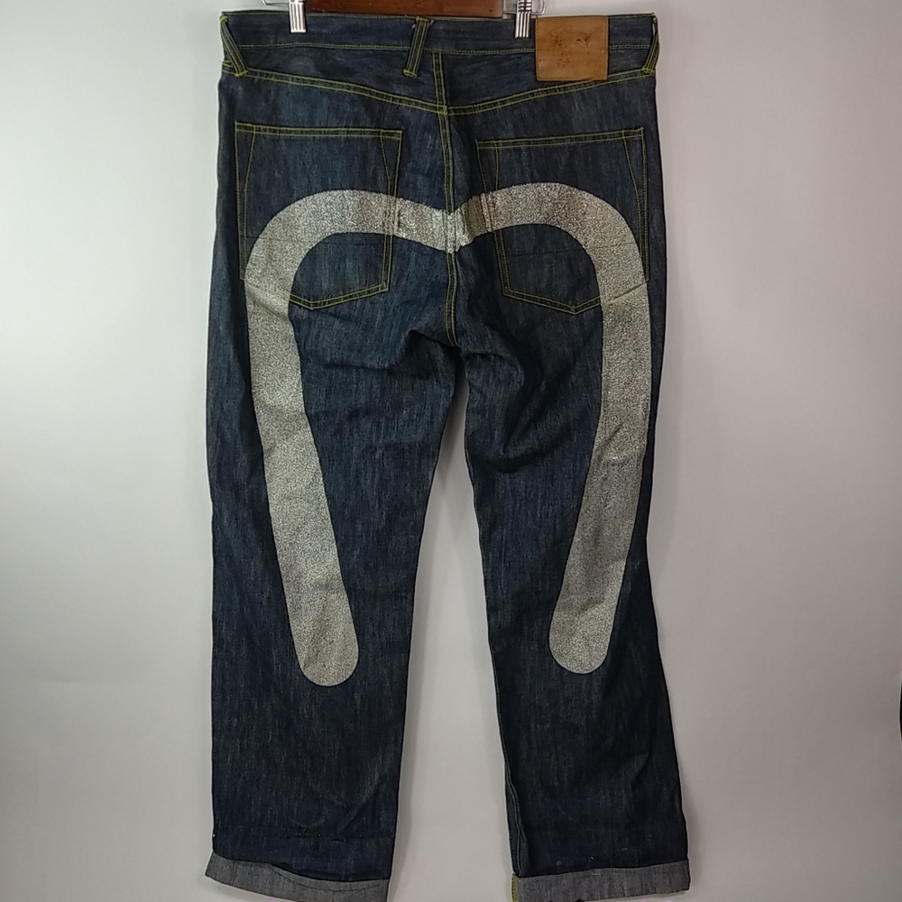 Evisu 39x34 Mens Y2K Silver Brushstroke Hi-Style Dark Jeans